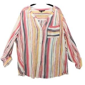 Zac & Rachel Top Plus Size 3X Multicolor Stripe‎ Button Up Lightweight Casual
